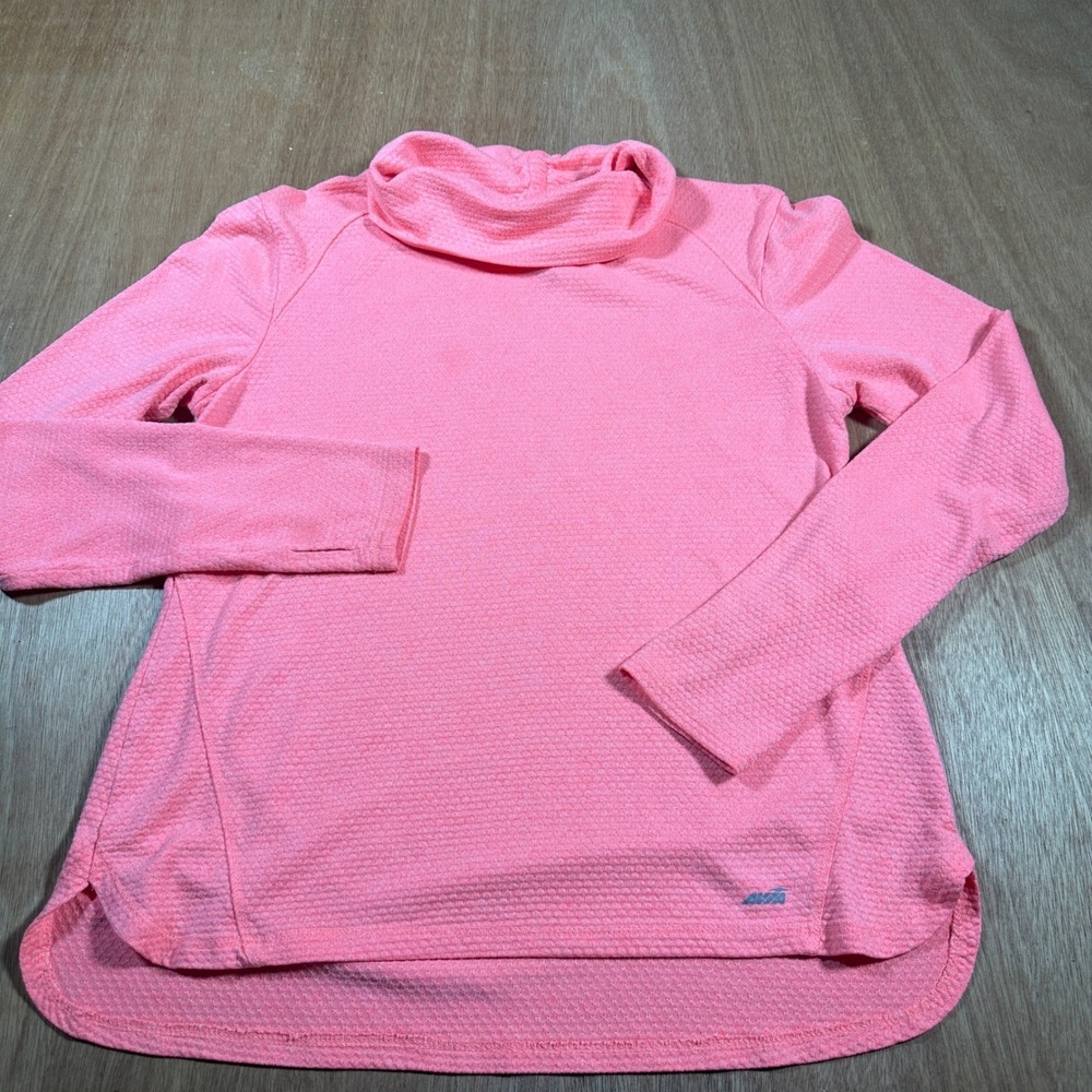 Avia Active Top Women L Orange Coral Cowl Neck Thumbhole Long Sleeve Honeycomb